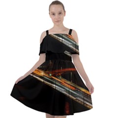 Highway Night Lighthouse Car Fast Cut Out Shoulders Chiffon Dress