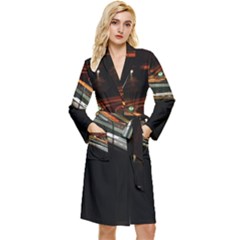 Highway Night Lighthouse Car Fast Long Sleeve Velvet Robe by Amaryn4rt