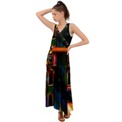 Architecture City Homes Window V-neck Chiffon Maxi Dress