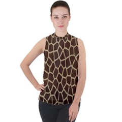 Giraffe Animal Print Skin Fur Mock Neck Chiffon Sleeveless Top by Amaryn4rt
