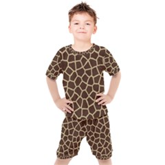 Giraffe Animal Print Skin Fur Kids  Tee And Shorts Set by Amaryn4rt