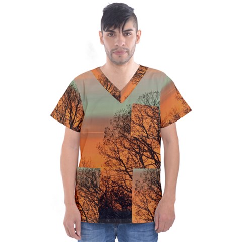 Twilight Sunset Sky Evening Clouds Men s V-neck Scrub Top by Amaryn4rt