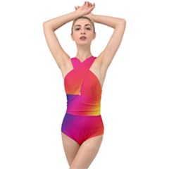 Rainbow Colors Cross Front Low Back Swimsuit by Amaryn4rt