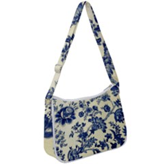 Vintage Blue Drawings On Fabric Zip Up Shoulder Bag by Amaryn4rt