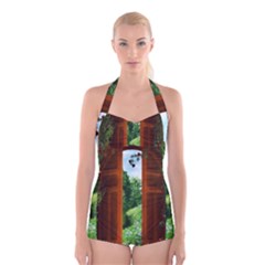 Beautiful World Entry Door Fantasy Boyleg Halter Swimsuit  by Amaryn4rt