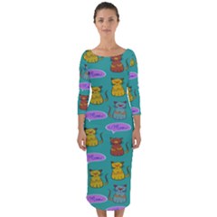 Meow Cat Pattern Quarter Sleeve Midi Bodycon Dress by Amaryn4rt