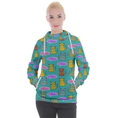 Meow Cat Pattern Women s Hooded Pullover by Amaryn4rt