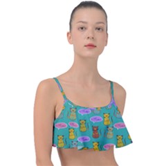 Meow Cat Pattern Frill Bikini Top by Amaryn4rt