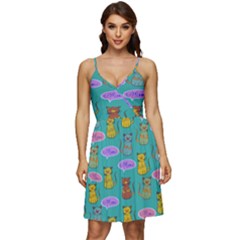 Meow Cat Pattern V-neck Pocket Summer Dress  by Amaryn4rt