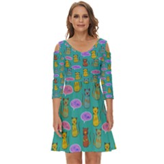 Meow Cat Pattern Shoulder Cut Out Zip Up Dress by Amaryn4rt