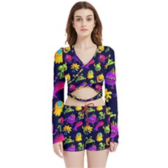 Space Patterns Velvet Wrap Crop Top And Shorts Set by Amaryn4rt