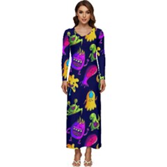 Space Patterns Long Sleeve Longline Maxi Dress by Amaryn4rt