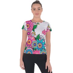 Flowers Pattern Vector Art Short Sleeve Sports Top  by Amaryn4rt