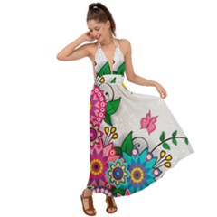 Flowers Pattern Vector Art Backless Maxi Beach Dress by Amaryn4rt