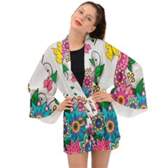 Flowers Pattern Vector Art Long Sleeve Kimono