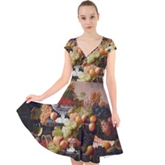 Abundance Of Fruit Severin Roesen Cap Sleeve Front Wrap Midi Dress by Amaryn4rt