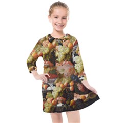 Abundance Of Fruit Severin Roesen Kids  Quarter Sleeve Shirt Dress by Amaryn4rt