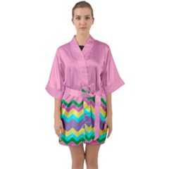 Easter Chevron Pattern Stripes Half Sleeve Satin Kimono 