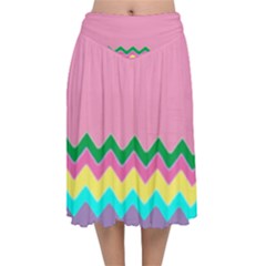 Easter Chevron Pattern Stripes Velvet Flared Midi Skirt