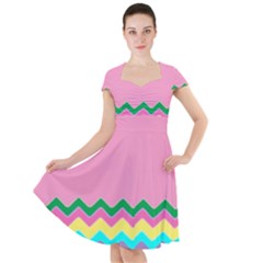 Easter Chevron Pattern Stripes Cap Sleeve Midi Dress