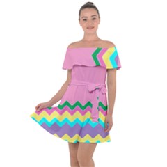 Easter Chevron Pattern Stripes Off Shoulder Velour Dress by Amaryn4rt