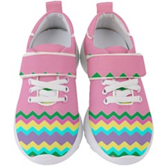 Easter Chevron Pattern Stripes Kids  Velcro Strap Shoes by Amaryn4rt
