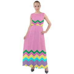 Easter Chevron Pattern Stripes Chiffon Mesh Boho Maxi Dress