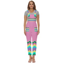 Easter Chevron Pattern Stripes Women s Pinafore Overalls Jumpsuit