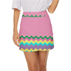 Easter Chevron Pattern Stripes Mini Front Wrap Skirt