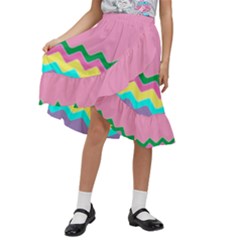 Easter Chevron Pattern Stripes Kids  Ruffle Flared Wrap Midi Skirt