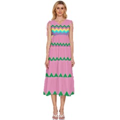 Easter Chevron Pattern Stripes V-neck Drawstring Shoulder Sleeveless Maxi Dress