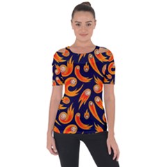 Space Patterns Pattern Shoulder Cut Out Short Sleeve Top by Amaryn4rt