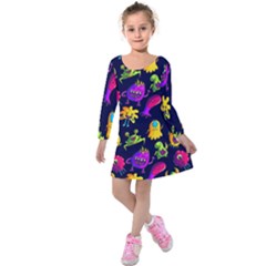 Space Patterns Kids  Long Sleeve Velvet Dress by Amaryn4rt