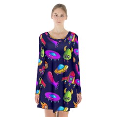 Space Pattern Long Sleeve Velvet V-neck Dress by Amaryn4rt