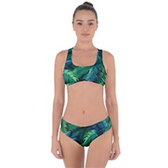 Tropical Green Leaves Background Criss Cross Bikini Set by Amaryn4rt