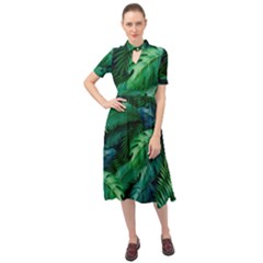 Tropical Green Leaves Background Keyhole Neckline Chiffon Dress by Amaryn4rt