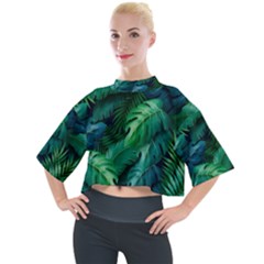 Tropical Green Leaves Background Mock Neck Tee by Amaryn4rt
