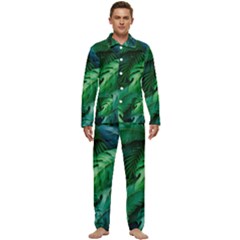 Tropical Green Leaves Background Men s Long Sleeve Velvet Pocket Pajamas Set by Amaryn4rt