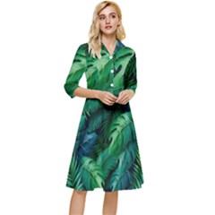 Tropical Green Leaves Background Classy Knee Length Dress by Amaryn4rt