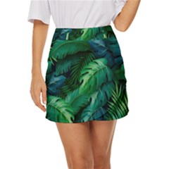 Tropical Green Leaves Background Mini Front Wrap Skirt