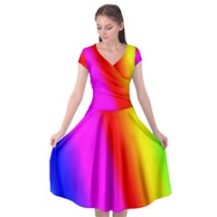 Multi Color Rainbow Background Cap Sleeve Wrap Front Dress by Amaryn4rt