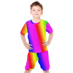 Multi Color Rainbow Background Kids  Tee And Shorts Set