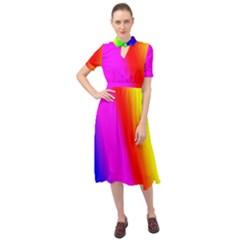 Multi Color Rainbow Background Keyhole Neckline Chiffon Dress by Amaryn4rt
