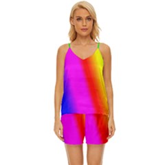Multi Color Rainbow Background V-neck Satin Pajamas Set