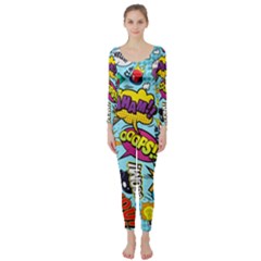 Comic Elements Colorful Seamless Pattern Long Sleeve Catsuit by Amaryn4rt