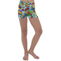 Comic Elements Colorful Seamless Pattern Kids  Lightweight Velour Yoga Shorts by Amaryn4rt