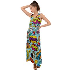 Comic Elements Colorful Seamless Pattern V-neck Chiffon Maxi Dress