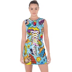 Comic Elements Colorful Seamless Pattern Lace Up Front Bodycon Dress by Amaryn4rt