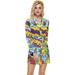 Comic Elements Colorful Seamless Pattern Long Sleeve Satin Robe by Amaryn4rt