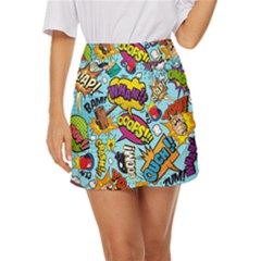 Comic Elements Colorful Seamless Pattern Mini Front Wrap Skirt